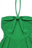Casual Solid Color Bow Decor Halter Rompers