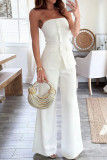 Sexy Solid Color Buttons Strapless Sleeveless Two Pieces
