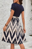 Casual Geometric Print Lace Up O Neck A Line Short Sleeve Dress