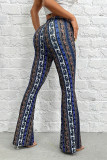 Casual Geometric Print Lace Up Contrast Skinny High Waist Full Print Bottoms
