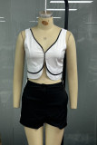 Casual Solid Color Patchwork Contrast V Neck Sleeveless Two Pieces