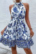 Elegant Floral Print Lace Up Flounce Half A Turtleneck A Line Dresses