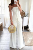 Sexy Solid Color Buttons Strapless Sleeveless Two Pieces