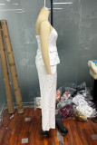 Sexy Solid Color Buttons Strapless Sleeveless Two Pieces