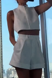 Sexy Solid Color Pocket Backless Halter Sleeveless Two Pieces