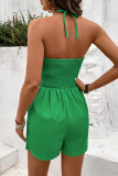 Casual Solid Color Bow Decor Halter Rompers