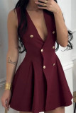 Sexy Solid Color Buttons Sleeveless Dresses
