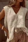 Casual Flowers Buttons Weave V Neck Tops