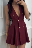 Sexy Solid Color Buttons Sleeveless Dresses