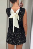 Celebrities Solid Color Sequins Bow Decor O Neck Sleeveless Dresses