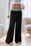 Casual Leopard Patchwork Loose High Waist Straight Bottoms