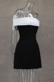 Sexy Solid Color Bow Decor Contrast Off Shoulder Evening Dresses