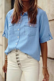 Casual Solid Color Buttons Turndown Collar Tops