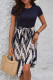 Casual Geometric Print Lace Up O Neck A Line Short Sleeve Dress