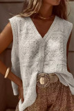 Casual Flowers Buttons Weave V Neck Tops