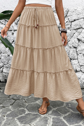 Elegant Solid Color Draw String Patchwork Loose High Waist Type A Solid Color Bottoms
