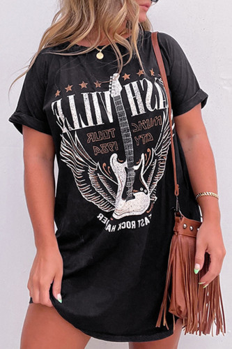 Casual Graffiti Print Letters O Neck Printed Short Sleeve Dress