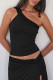Sexy Solid Color Lace Sloping Shoulder Tops