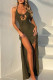 Casual Solid Color Hollow Out Backless Strap Design Halter Long Dresses