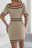 Elegant Solid Color Buttons Square Neck Wrapped Skirt Dresses