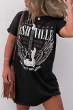 Casual Graffiti Print Letters O Neck Printed Short Sleeve Dress