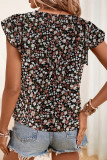 Daily Floral Print Flounce O Neck Tops