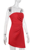 Sexy Solid Color Ruched Irregular Strapless Wrapped Skirt Dresses