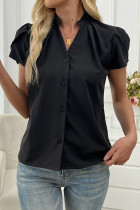 Casual Solid Color Buttons V Neck Tops