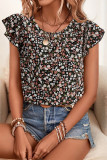 Daily Floral Print Flounce O Neck Tops