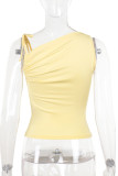 Sexy Solid Color Lace Up Irregular Oblique Collar Tops