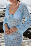 Sexy Vacation Solid Color Hollow Out Swimwears Cover Up