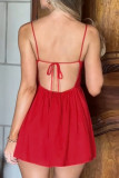 Sexy Solid Color Lace Up Backless U Neck Sling Dresses