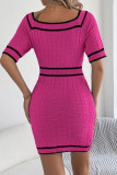 Elegant Solid Color Buttons Square Neck Wrapped Skirt Dresses