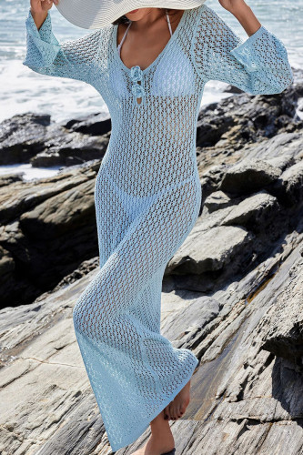 Sexy Vacation Solid Color Hollow Out Swimwears Cover Up