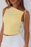 Sexy Solid Color Lace Up Irregular Oblique Collar Tops