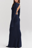 Elegant Solid Color Backless Adjustable O Neck Long Dresses