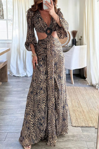Sexy Vacation Floral Print Backless V Neck Long Dresses