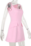 Sexy Solid Color Patchwork Square Neck Sling Dresses