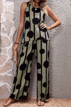 Casual Polka Dot Print Contrast O Neck Sleeveless Two Pieces