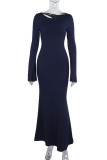 Elegant Solid Color Backless Adjustable O Neck Long Dresses