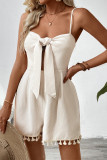 Casual Solid Color Knotted V Neck Loose Rompers