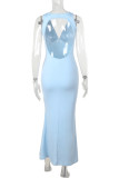 Sexy Solid Color Backless V Neck Long Dresses