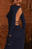 Elegant Solid Color Backless Adjustable O Neck Long Dresses