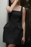 Sexy Solid Color Patchwork Square Neck Sling Dresses