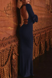 Elegant Solid Color Backless Adjustable O Neck Long Dresses