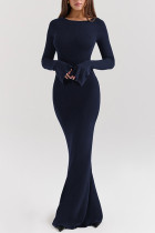 Elegant Solid Color Backless Adjustable O Neck Long Dresses