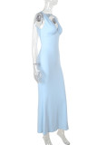 Sexy Solid Color Backless V Neck Long Dresses
