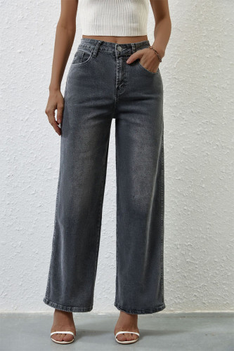Casual Gradient Distressed Pocket High Waist Straight Denim Jeans