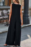 Casual Solid Color Pocket V Neck Loose Jumpsuits