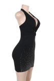 Sexy Solid Color Hot Drill Halter Wrapped Skirt Dresses